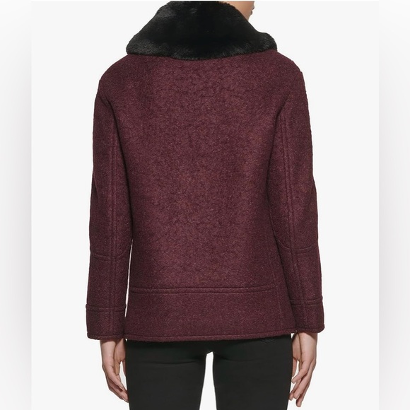 NWT Kenneth Cole wool faux fur collar burgundy women’s coat size large. - Picture 4 of 16